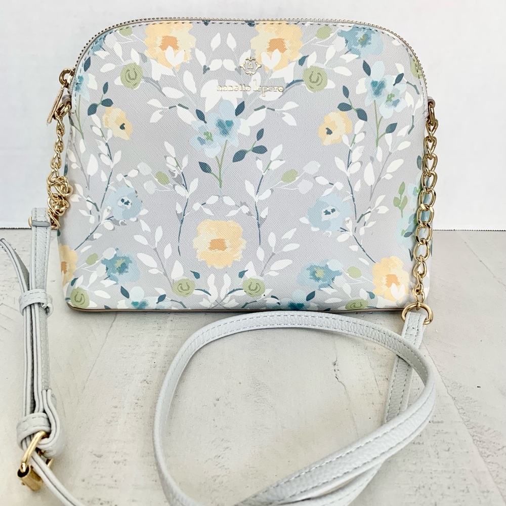 Nanette Lepore Floral Crossbody Bag - Light Gray and Gold